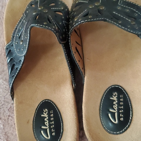 Clarks Women's Palima Palm Wedge Sandal in Black, Size 8 - Picture 6 of 11